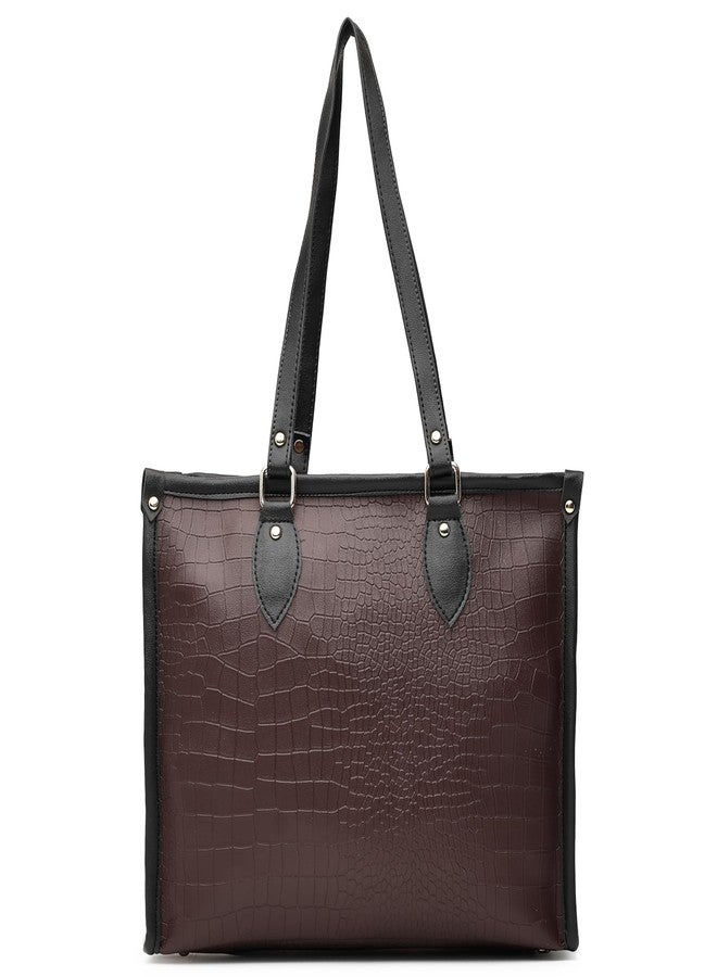 LICHI Hand bags for women stylish sling latest gifts for woman tote bag black croco textured shoulder lady casual lightweight handbag for college party office best diwali gifts 2025 - Image 5